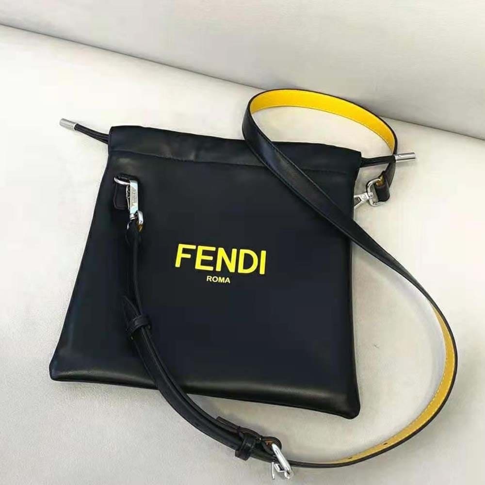 FF Black Faux Leather Mini Satchel Crossbody Bag